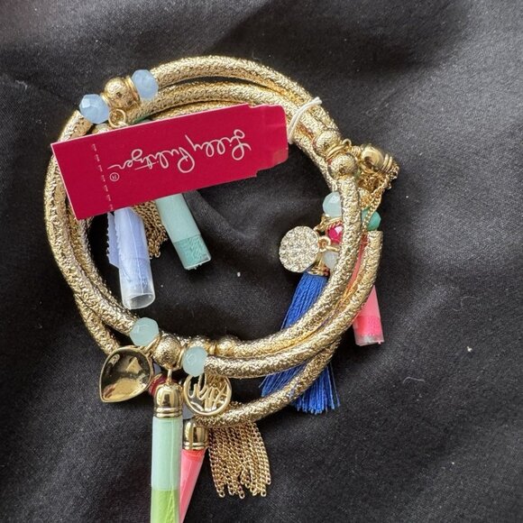 Lilly Pulitzer Gold Bead Tassel Charms 3 PC Set Bracelets NEW in Gift Bag - Picture 2 of 7